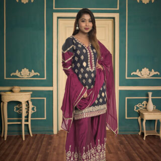 Maroon &Navy blue Sharara Set